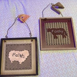2, 6x6”  Farmhouse style wall hangings. Hand made